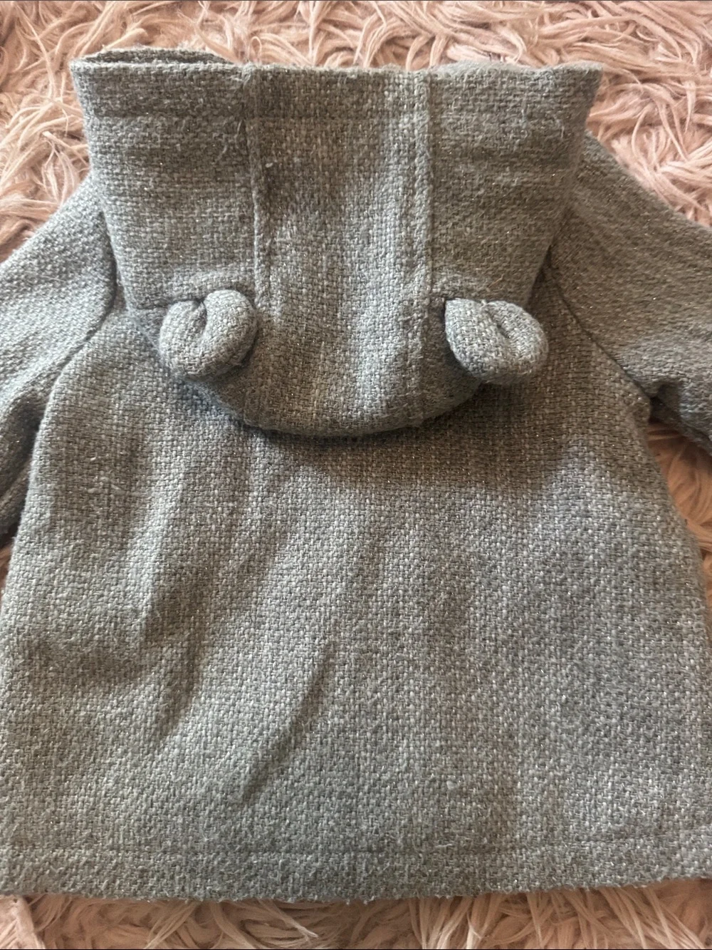 Carter's Hooded Double-Breasted Pea Coat in Light Gray With Metallic Threading